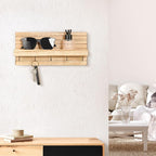 Decorative Key Holder for Wall with Shelf, Entryway Shelf with Hooks Holds Leashes, Jackets and Glasses – Sturdy Wood Keyholder Entrance Hanger with Mounting Hardware (Wood, Medium)