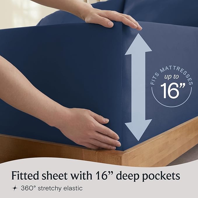 LuxClub Twin XL Sheets - Soft Kids Twin Bed Sheets for Boys and Girls, 3 PC Deep Pockets Wrinkle Free Kids Fitted Sheets Machine Washable Hotel Bedding Silky Soft- Navy Twin XL