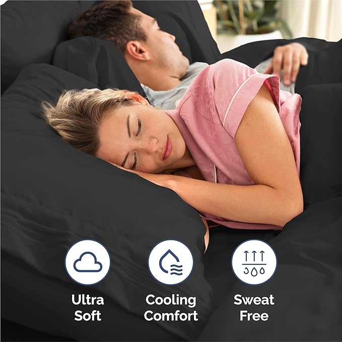 Split King Size 5 Piece Sheet Set - Comfy Breathable & Cooling Bed Sheets Set - Hotel Luxury Bedding for Women, Men, Kids, Teens, Boys & Girls - Deep Pockets, Soft and Wrinkle Free - Oeko-Tex - Black