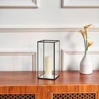 PHOSPHOR Glass Hurricane Candle Holder Set of 3 PCS Large Glass Square Candle Holder Black Lanterns Decorative for Pillar Candle Indoor Candle