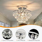 YYJLX Modern E26 Small Crystal Chandelier Semi Flush Mount Ceiling Light Fixture Silver Ceiling Lamp for Hallway Bedroom Bathroom Closet Bedroom Foyer （Chrome）