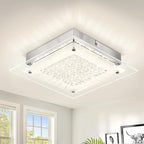 Flush Mount Ceiling Light 11IN Hallway Light Fixtures Ceiling Square Crystal Ceiling Light Fixture Dimmable Light Fixtures for Kitchen, Bathroom, Bedroom, Hallway Ceiling Lights