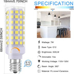 E12 LED Candelabra Bulbs Dimmable, 7W C7 Bulb Equivalent to E12 Halogen Bulb 60W, Daylight White 6000K, T6 E12 Candelabra Base, AC120V E12 Light Bulbs for Ceiling Fan, Chandelier Lighting, 6 Pack