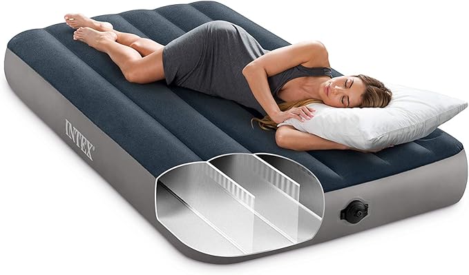 Intex 64781E Dura-Beam Standard Single-High Air Mattress: Fiber-Tech – Twin Size – 2-Step Pump – 10in Bed Height – 300lb Weight Capacity