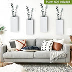 Wood Wall Planters 4 Pack Wood Wall Decor for Dried Flowers and Artificial Greenery Plants - Pocket Wall Vases Hanging Planters for Living Room, Bedroom, Home Decor - White