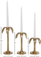 Deco 79 Aluminum Metal Decorative Candle Holder Candle Stand, Set of 3 Candlestick Holder 6", 8", 10"H, Gold