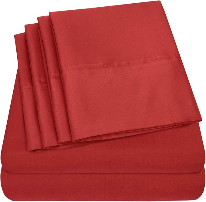 Full Size Bed Sheets - 6 Piece 1500 Supreme Collection Fine Brushed Microfiber Deep Pocket Full Sheet Set Bedding - 2 Extra Pillow Cases, Great Value, Full, Samba Red