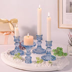 DARJEN 12PCS Blue Candlestick Holders Set- 4" H Taper Candle Holders, Glass Candle Holders Bulk for Wedding, Party, Home Table Centerpieces, Festival Gifts & Windowsill Decor