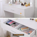 Vanity Table Set with Lighted Mirror - Makeup Vanity with Lights, Adjustable Brightness, Large Drawer Sturdy Wood Vanity, White 80x40x140cm