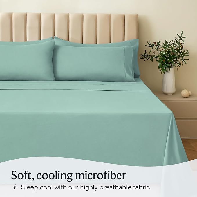 LuxClub 5 PC Split King Sheet Set Bed Sheets Deep Pockets Wrinkle Free Cooling Sheets Machine Washable Hotel Bedding Silky Soft - Light Teal Split King