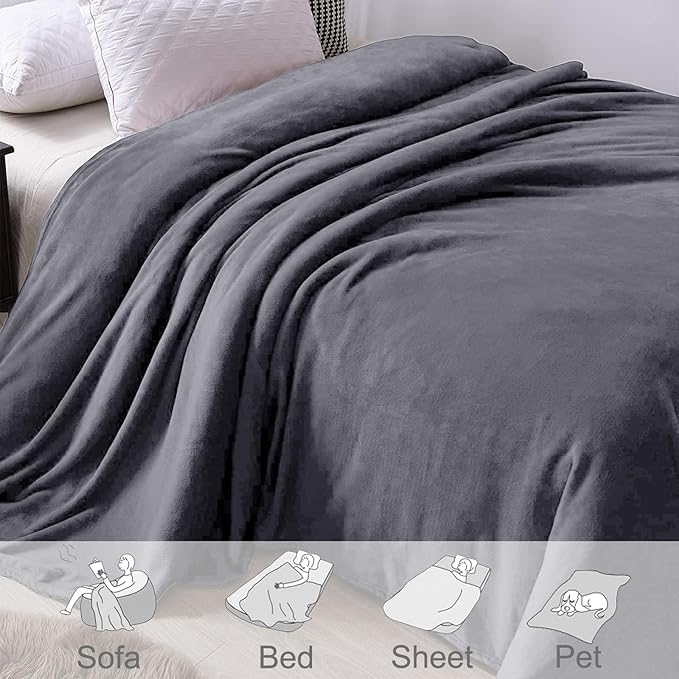 Exclusivo Mezcla Fleece Blanket King Size for Bed, Super Soft and Warm, All Season Use, Cozy, Plush, Lightweight, 120x120 Inches, Dark Grey