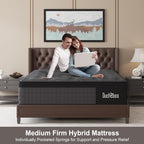 King Mattress, 12 Inch Hybrid Mattresses Black with Gel Memory Foam and Individually Pocket Innerspring Euro Top Medium Firm for Motion Isolation, Edge Support