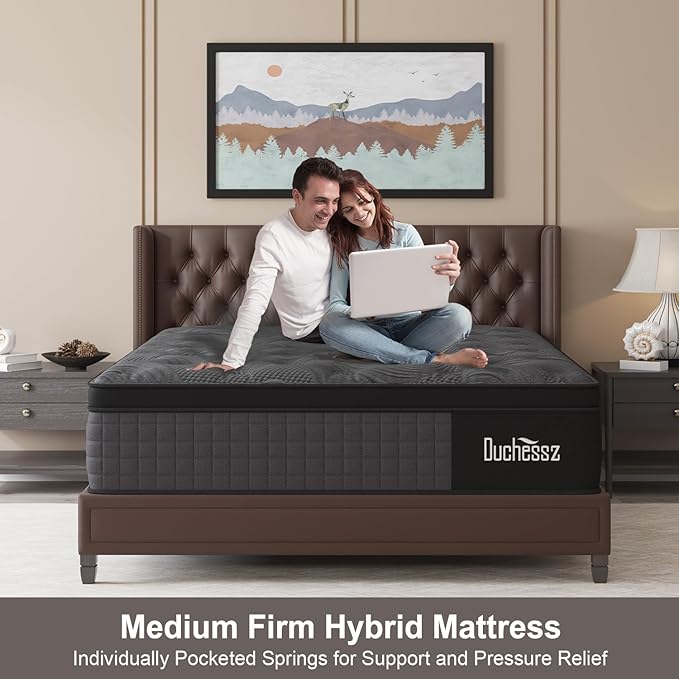 Twin Mattress, 12 Inch Hybrid Mattresses Black with Gel Memory Foam and Individually Pocket Innerspring Euro Top Medium Firm for Motion Isolation, Edge Support