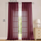 OWENIE Burgundy Sheer Curtains 108 Inches Long for Living Room Bedroom 2 Panels Set, Lightweight Airy Burgundy Sheer Curtain, Filmy Rod Pocket, 2 PCS, Each 59" W x 108" L