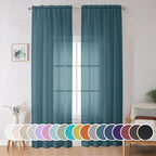 OWENIE Sheer Curtains 96 inches Long for Bedroom Living Room 2 Panels Set, Farmhouse Rod Pocket Light Filtering Voile Sheer Curtain, 42Wx96L inch, Dusty Blue