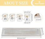Romadedi Farmhouse Centerpiece Candle Holder Decor - Rustic Wooden Tray with 4 Glass Tealight Candles Holders for Coffee Table Home Decorations Living Room Fireplace Kitchen Housewarming Gifts