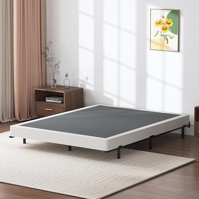 Box Spring Queen - 3 Inch Heavy Duty Low Profile Metal Queen Box Springs for Bed, Mattress Foundation, Easy Assembly,Easy Clean Cover