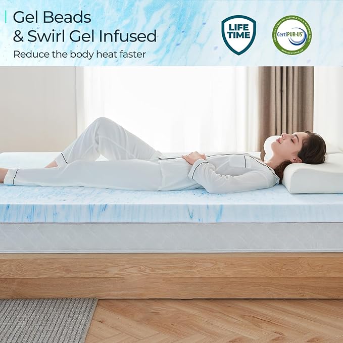 LINSY LIVING 2 Inch Mattress Topper Twin, Cooling Gel Infused Swirl Memory Foam, Soft Mattress Topper for Firm Mattress, CertiPUR-US Certified Bed Topper, Twin Size