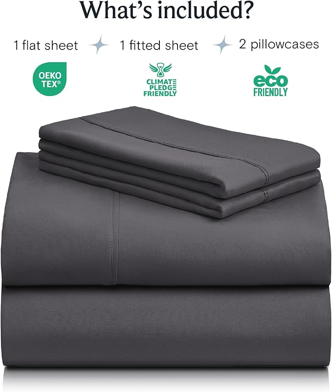 LuxClub 4 PC California King Size Sheet Set Sheets Deep Pockets Wrinkle Free Cooling Sheets Machine Washable Hotel Bedding Silky Soft - Dark Grey California King