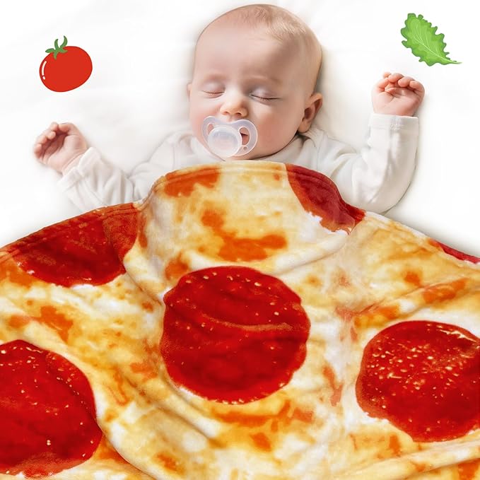 Jorbest Pizza Baby Blanket, 285 GSM Soft Flannel Pizza Swaddle Blanket Funny Gifts for Baby Shower Boys and Girls, Pepperoni Blanket for Toddler Newborn (Red, 36 inches)