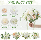 Zeyune 12 Bundles Artificial Peonies Flowers Artificial Silk Rose Faux Dahlia Fake Chamomile Hydrangea Bouquet Bulk for Vase Home Wedding Centerpiece Party Decoration(Cream White,Classic)