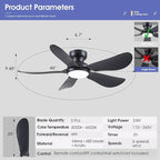 46 Inch Modern Ceiling Fans with Lights, Flush Mount Ceiling Fan with Light and Remote/APP Control, 5 Reversible 6 Speeds Curved Blades, 3 CCT Dimmable Lights for Bedroom, Black
