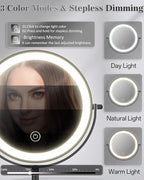 Makeup Mirror with Lights, 1X/30X Lighted Magnifying Mirror Height Adjustable, 3000mAh Rechargeable Double Sided Vanity Mirrors with 3 LED Lighting and Adjustable Brightness for Desk Women Gift