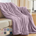 The Connecticut Home Co Throw Blanket for Couch, Soft Fluffy Room Decor, 70x60, Cozy Warm Throws for Bed, Couches, Gifts for Women, Bedroom Cute Aesthetic Blankets Faux Fur and Sherpa, Purple
