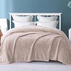 Exclusivo Mezcla Fleece Queen Size Blanket for Bed, 90x90 Inches Soft Cozy Jacquard Flannel Blankets, Lightweight Fuzzy Plush Warm for Winter, Camel