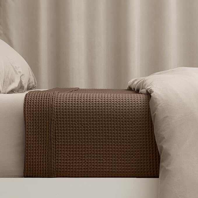 PHF 100% Cotton Waffle Weave Blanket Queen Size for Bed,Snag Proof Lightweight Breathable Moisture-Wicking Throw for Couch,Great for Layering in Cold Weather,Machine Washable, Home Decor-Cappuccino