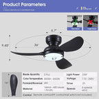 36 Inch Modern Ceiling Fans with Lights, Small Flush Mount Ceiling Fan with Light and Remote/APP Control, 3 Reversible 6 Speeds Curved Blades, 3 CCT Dimmable Lights for Bedroom, Black