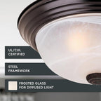 Designers Fountain 13 inch, Modern 2-Light Flush Mount Ceiling Light Fixture, Alabaster Glass Shade, for Bedroom, Hallway, Indoor Room Lighting, Durable Steel, Easy Install, Bronze, 1257M-ORB-AL