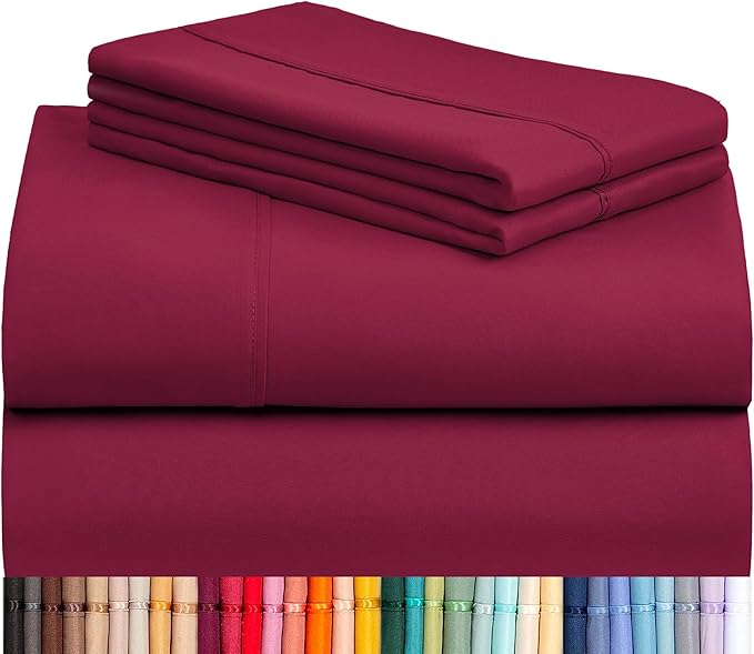 LuxClub 4 PC California King Sheet Set, Breathable Luxury Bed Sheets, Deep Pockets Wrinkle Free Cooling Sheets Machine Washable Hotel Bedding Silky Soft - Burgundy Cal King