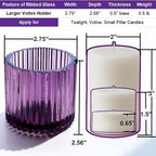 VOHO Large Votive Candle Holders for Table Centerpiece, 6pcs Purple Glass Ribbed Candle Holder for Halloween Decorations, Vintage Tealight Candle Holder for Baby Shower/Easter/Diwali(2.75"W x 2.56"H)