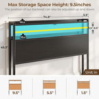Rolanstar Headboard for King Size Bed with Storage, 60,000 DIY Color of LED Light, Head Board with USB & Type C Port, Height Adjustable, Black Cabeceras de Cama Comfortable Modern, Wood