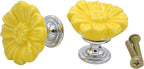 6PCS Vintage Floral Daisy Ceramic Dresser Drawer Knobs Elegant Cabinet Cupboard Door Hardware Pull Handles w/Screws Yellow
