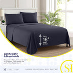 Split King Sheets - Breathable Luxury Sheets with Full Elastic & Secure Corner Straps Built In - 1800 Supreme Collection Extra Soft Deep Pocket Bedding Set, Sheet Set, Split King Size, Navy