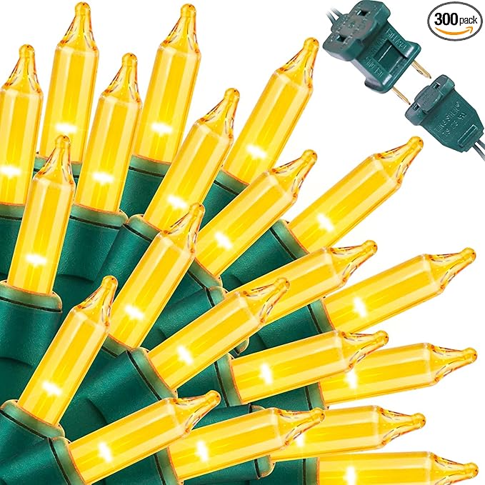 LAMPHOME Super-Bright Extendable Yellow Christmas Lights Decoration 300 Lights 63.8ft(2pk of 150L) UL Certified Mini Bulb String Lights Set for Outdoor Christmas Tree Garden Holiday Party Patio Decor