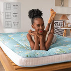 MAXYOYO Rustic Floral Korean Futon Mattress, Japanese Floor Mattress Quilted Bed Mattress Topper, Extra Thick Folding Sleeping Pad Tatami Mat Breathable Floor Lounger Guest Bed for Camping Couch, Full