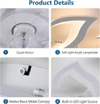 Modern Ceiling Fan with Lights Remote Control, 32" White 6 Speeds 3 Light Color Low Profile Flush Mount Ceiling Fan for Kitchen Bedroom
