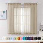 Chyhomenyc Taupe Sheer Curtains 54 Inch Long 2 Panels, Light Filtering Rod Pocket Voile Short Curtains Drapes for Living Room Bedroom Small Windows, 42Wx54L Inches