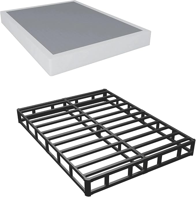 Queen Box Spring - 7 Inch High Profile Box Spring for Queen Bed, Sturdy Metal Frame Mattress Foundation, Easy Assembly, Quiet & Noise-Free