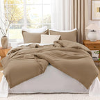 Litanika Comforters Taupe Super King Plus Size, 3 Pieces Lightweight Solid Bedding Set & Collections, All Season Fluffy Bed Set (128x120In Comforter & 2 Pillowcases)