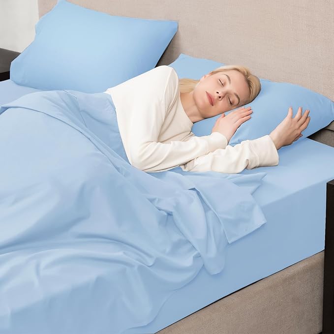 Mejoroom Twin Sheet Set - Hotel Collection Twin Sheets - Bedding Sheets & Pillowcases with Deep Pocket Fitted Sheet, Breathable, Wrinkle & Fade Resistant - 3 Piece(Light Blue)