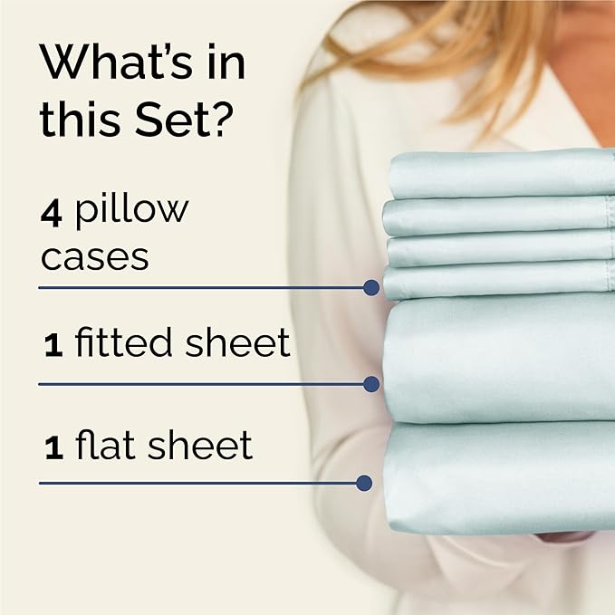 King Sheets Set 6 Piece - Includes 4 Pillowcases - Bed Sheets King Size - Soft Hotel Luxury Bedding - Cooling, Comfy, Cozy & Breathable - 1 Flat & 1 Fitted & 4 Pillowcases w/ Deep Pockets - Ice Blue
