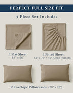 LANE LINEN 100% Organic Cotton Sheets Set, Pure Organic Cotton Long- Staple Percale Weave Ultra Soft Best- Bedding Sheets for Bed, GOTS Certified, Fits Mattress Upto 15in. Deep Pocket (Full, Taupe)