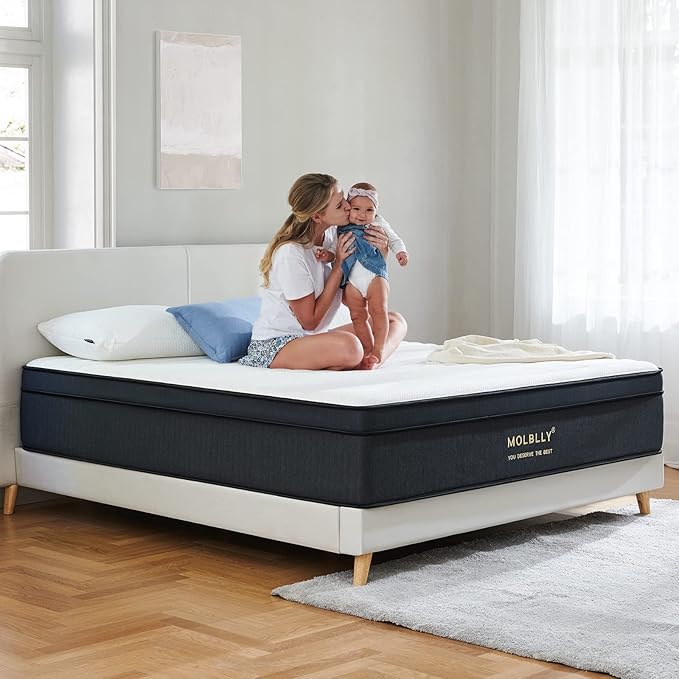Molblly Hybrid Mattress in a Box with Gel Memory Foam, Individually Wrapped Pocket Coils Innerspring, Pressure-Relieving and Supportive, Non-Fiberglass, Queen Size, 10 Inch