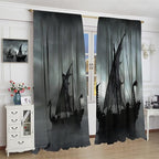 Viking Ship Blackout Curtains,Gloomy Misty Lake Landscape Fantasy Black White Color Sailing Dragon Boat Window Drapes for Boys Girls Bedroom Living Room,Norse Decor 63x63in