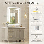USHOWER LED Bathroom Mirror 24x32 Inch with Lights - Frameless Tempered Glass LED Backlit Lighted Mirror for Bathroom Vanity with Anti-Fog, 3 Colors Dimmable, Memory Function, Wall-Mounted
