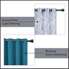 BONZER Mix and Match Curtains - 2 Pieces Branch Print Sheer Curtains and 2 Pieces Blackout Curtains for Bedroom Living Room Grommet Window Drapes, 54x108 Inch/Panel, Teal, Set of 4 Panels